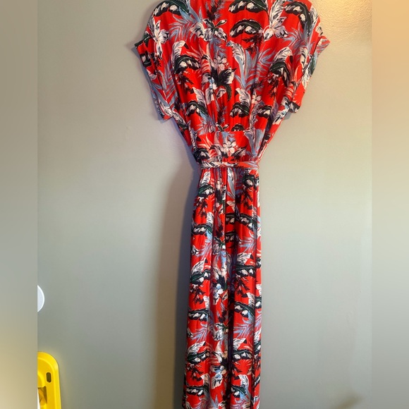 LOFT Orange Tropical Floral Maxi Button Up Dress with Tie Waist size 6 - Picture 10 of 13